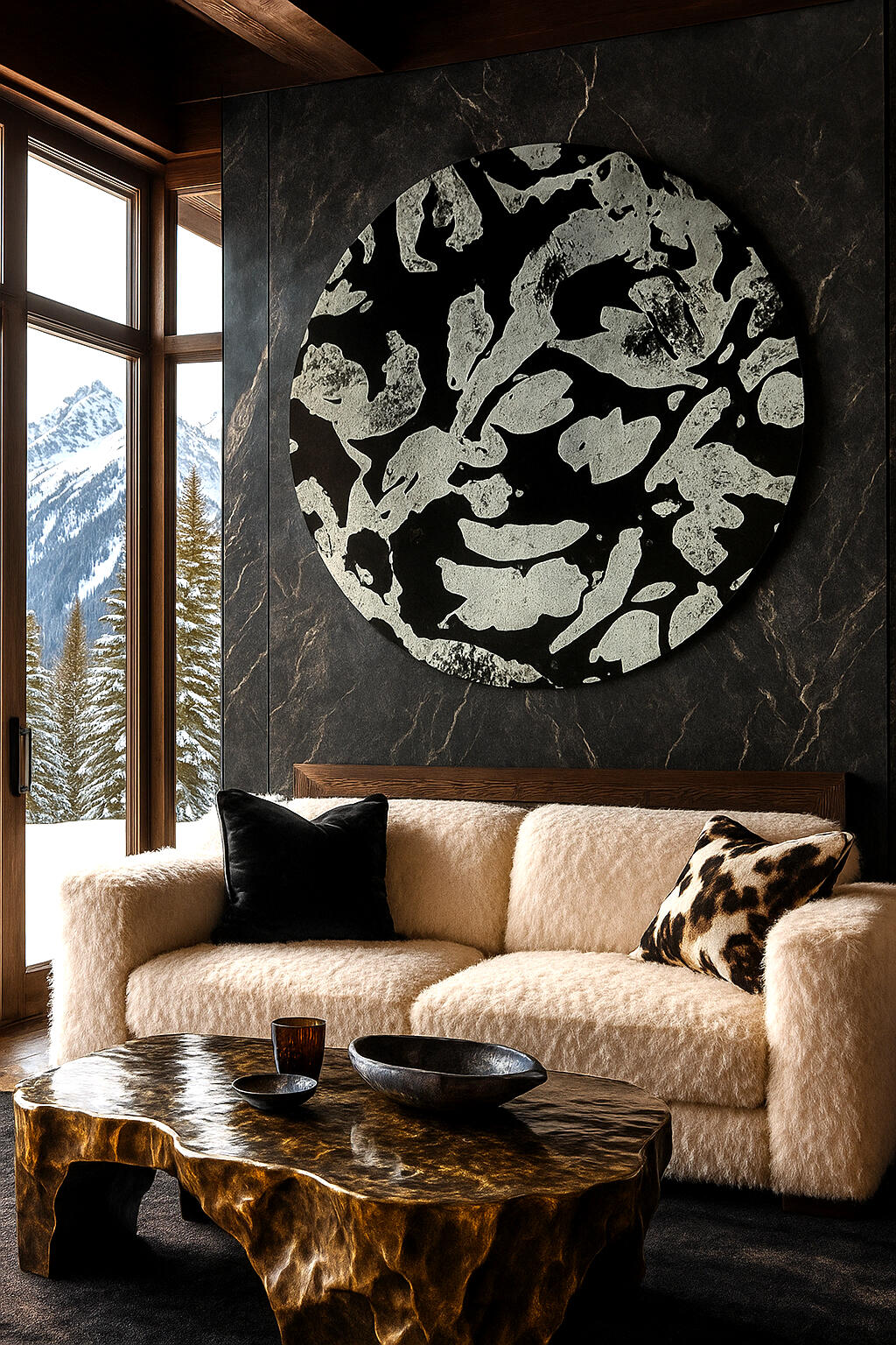 Matteo Angelino MINIMALSLEEK™ | Custom Concrete Coffee Table + Concrete Round Wall Art Big Sky Yellowstone Club